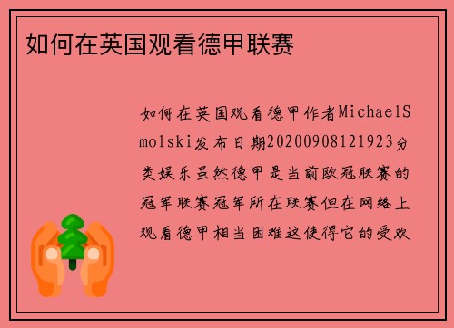 如何在英国观看德甲联赛