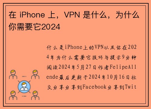 在 iPhone 上，VPN 是什么，为什么你需要它2024